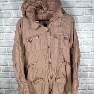 Pete & Greta Beige LINEN Full Zip Hooded Jacket Womens M